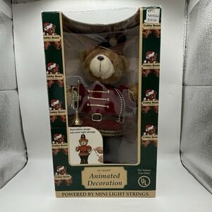 1998 Cubby Bear By Santa's Best Animated Toy Soldier Bear Christmas Ornament 12"
